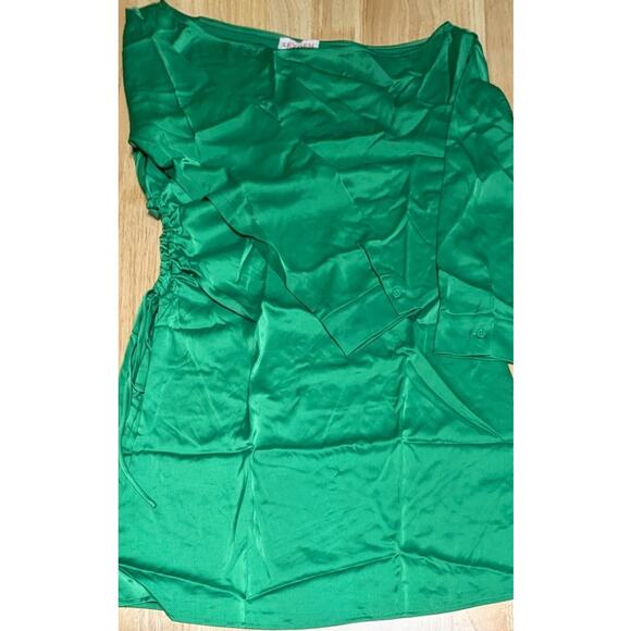 Leyden Satin Mini Dress Womens Size Large / L Side Tie Cutout Long Sleeve Green - Picture 11 of 14